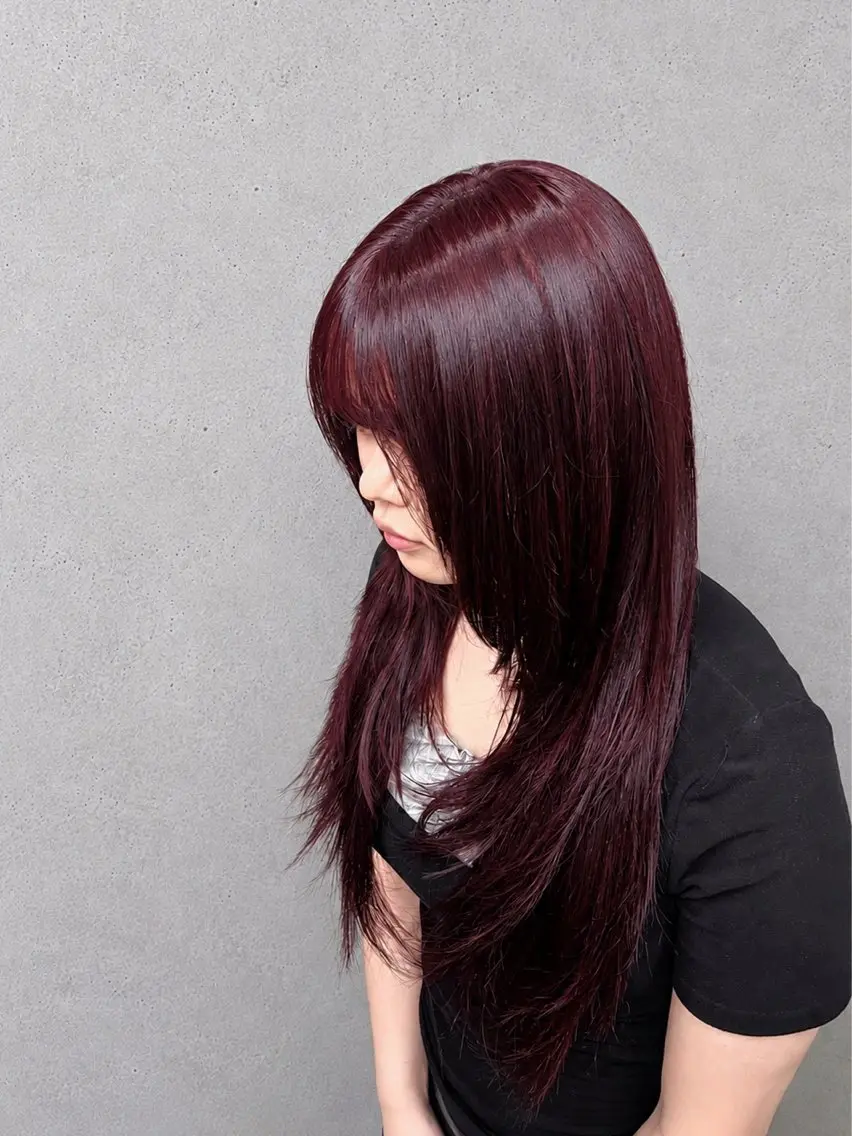 ロング カラー ボルドーカラー 透明感カラー レッドカラー 新宿 /ハイトーン /透明感NIKI🐺のヘアスタイル