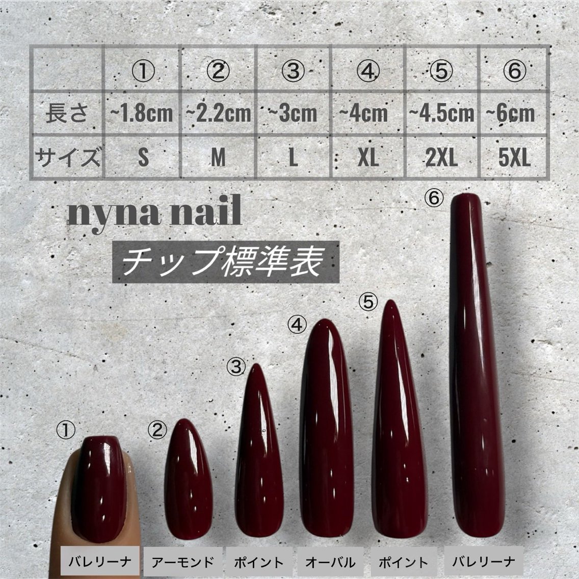 <nyna nailチップ標準表>チップの長さのご紹介⭐️⚠︎詳細ご確認下さいの写真