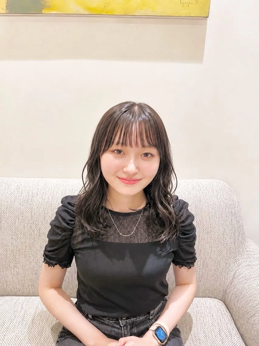 ミディアム カラー パーマ 透明感カラー 髪質改善 韓国風ヘア カット トリートメント ヒナ/酸性ストレート /レイヤーカットのヘアスタイル
