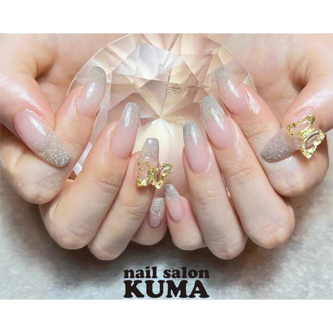 ネイル 長さ出し フレンチネイル ジェルネイル ガラスフレンチ 韓国ネイル ハンドネイル nailsalon KUMAのネイルデザイン