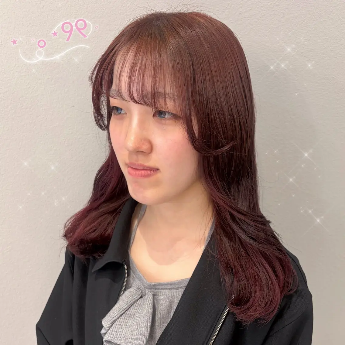 ミディアム カラー ボルドーカラー ヘアカラー 顔周り/ガーリー /ヘアメ/あつはのヘアスタイル