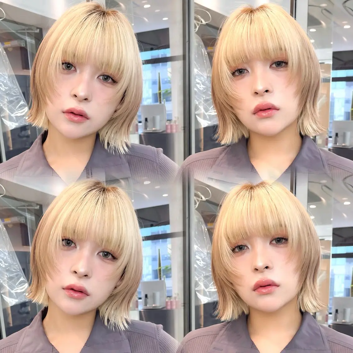 ミディアム カラー ボブレイヤー ハイトーンカラー ボブ レイヤーカット カット ヘアカラー トリートメント ♥️ボブ縮毛矯正/暖 色/minami♥️のヘアスタイル