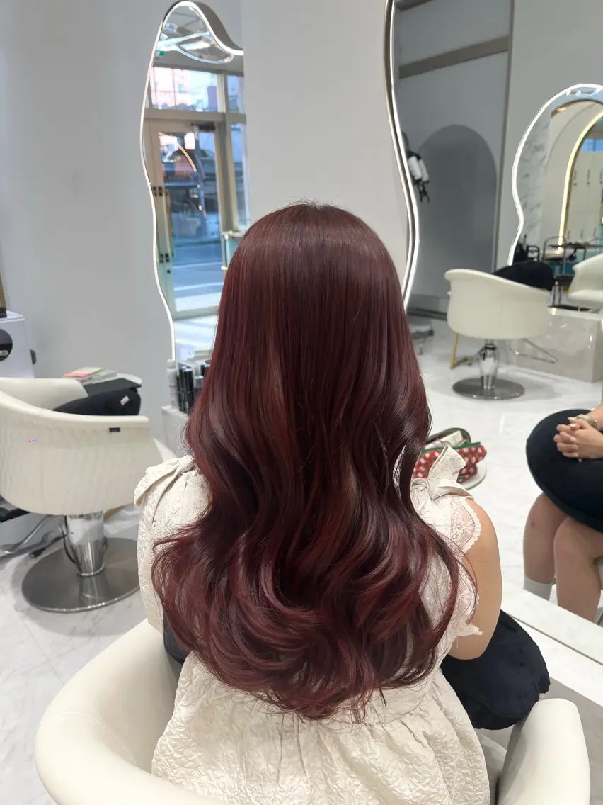 ロング カラー レッドカラー ヘアカラー トリートメント Riho♡レイヤー/ 名駅/大人韓国ヘアのヘアスタイル