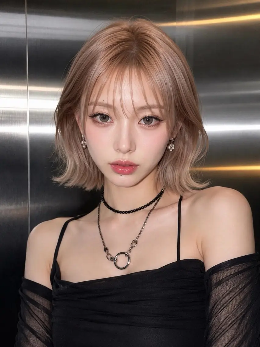 ミディアム カラー カット ヘアカラー トリートメント 抜きっぱなしブロンド /ハイトーン/カナタのヘアスタイル