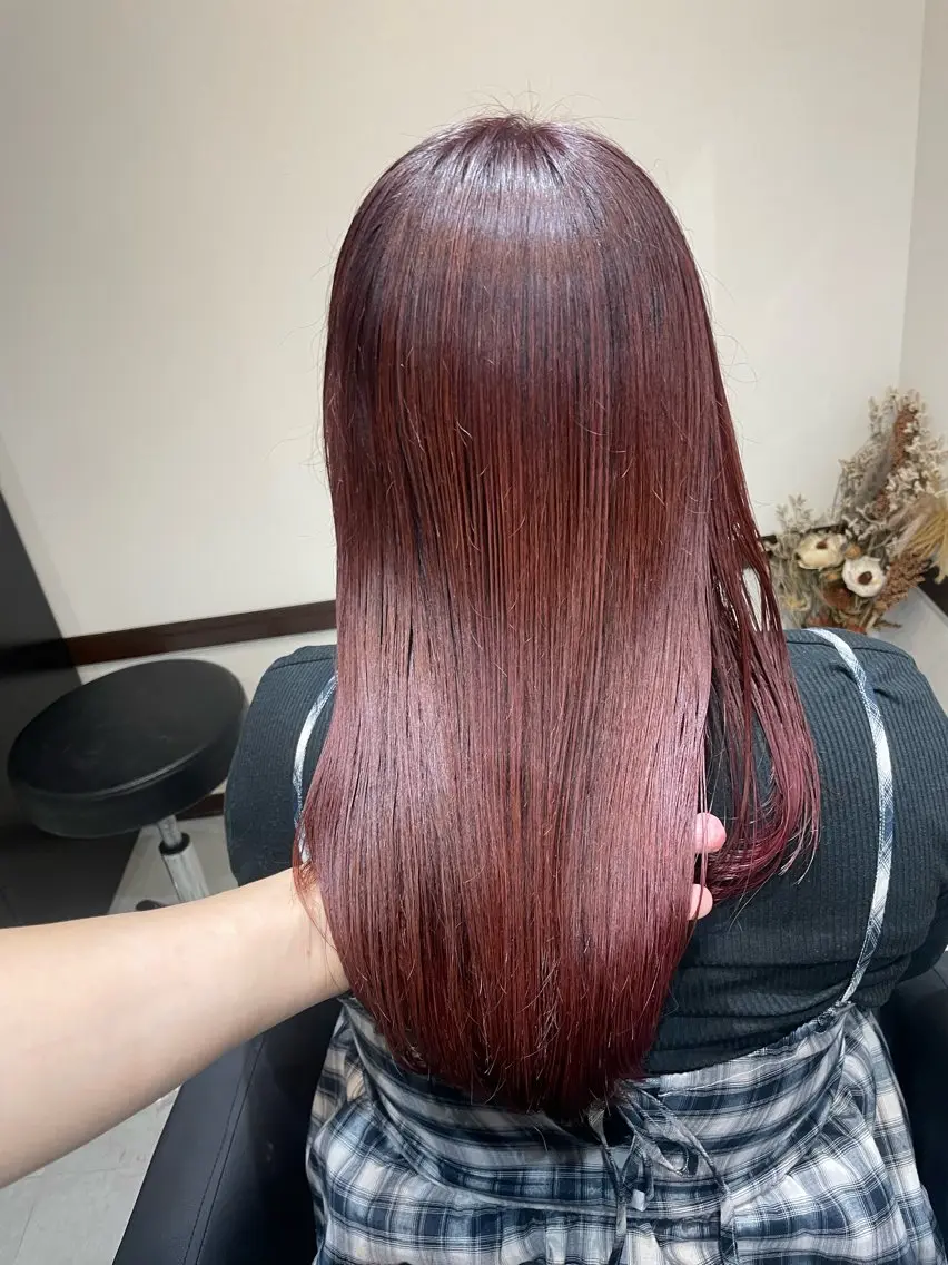 セミロング カラー カシス レッドカラー カット ヘアカラー 寺本 早希のヘアスタイル