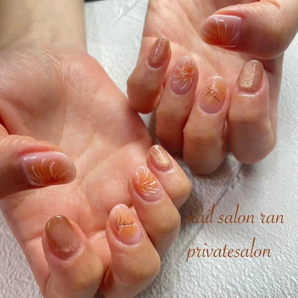 ネイル アートネイル キラキラネイル マグネットネイル オレンジ nailsalon ranのネイルデザイン
