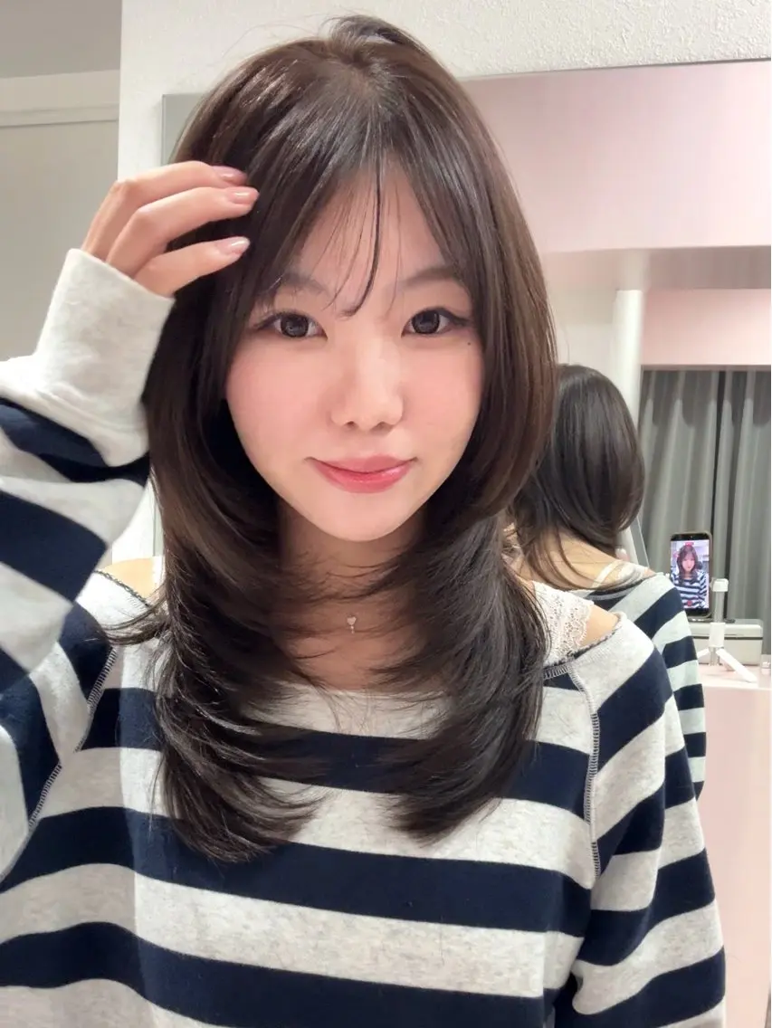 セミロング カラー カット 縮毛矯正 トリートメント 髪質改善/縮毛矯正/ ブリーチなしカラーのヘアスタイル