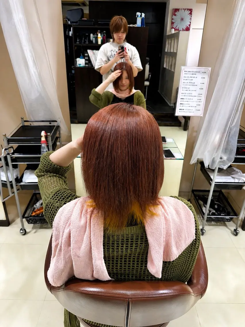 カラー ベージュカラー オレンジ オレンジベージュ イエローカラー ヘアカラー 伊山 京助のヘアスタイル