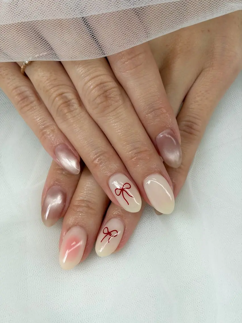 ネイル チークネイル マグネットネイル リボン ハンドネイル iro+ nailのネイルデザイン