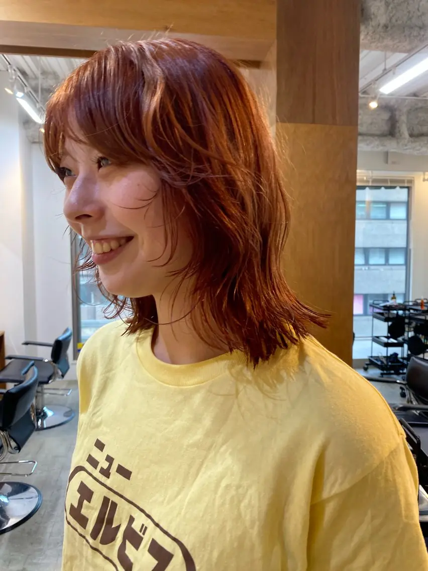 ミディアム カラー オレンジ 永田 愛莉のヘアスタイル