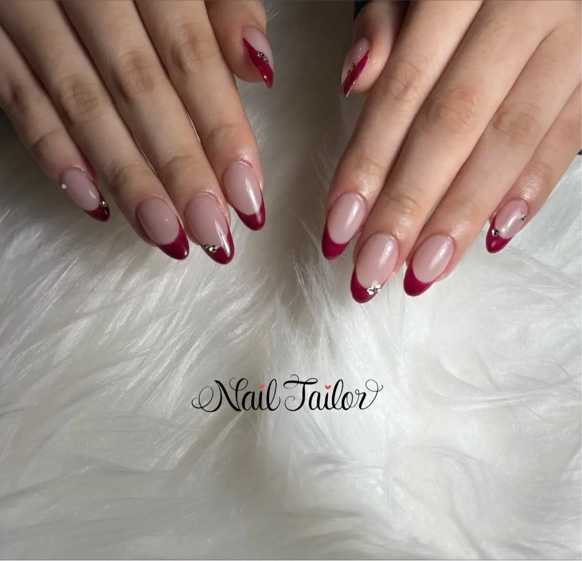 ネイル ボルドー 長さ出し フレンチネイル ピンク ピンクベージュ ハンドネイル NailTailor ネイルテイラーのネイルデザイン