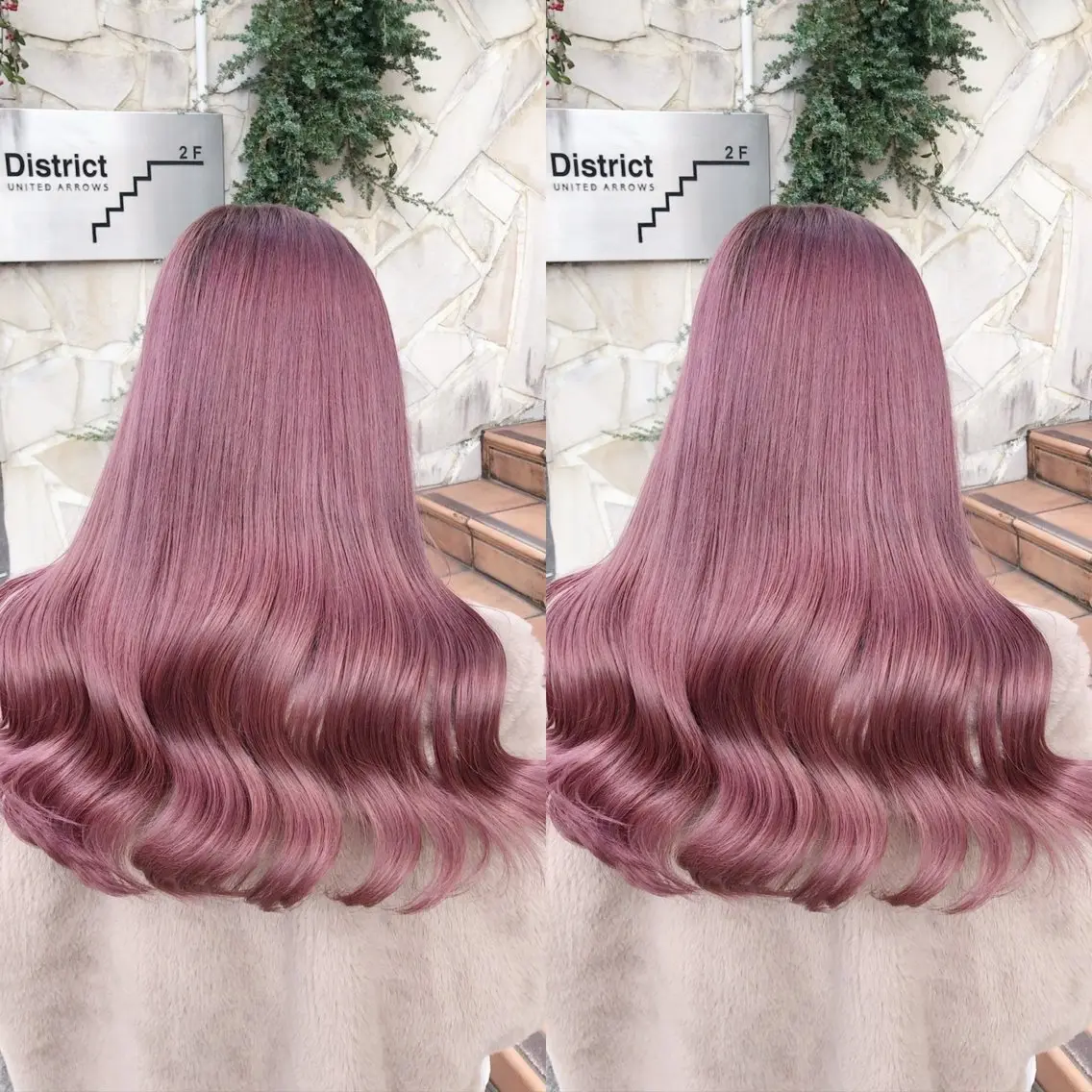ロング カラー カシス ピンクカラー ヘアカラー トリートメント ヘアセット ブリーチ無しダブル カラー🦕まどかのヘアスタイル