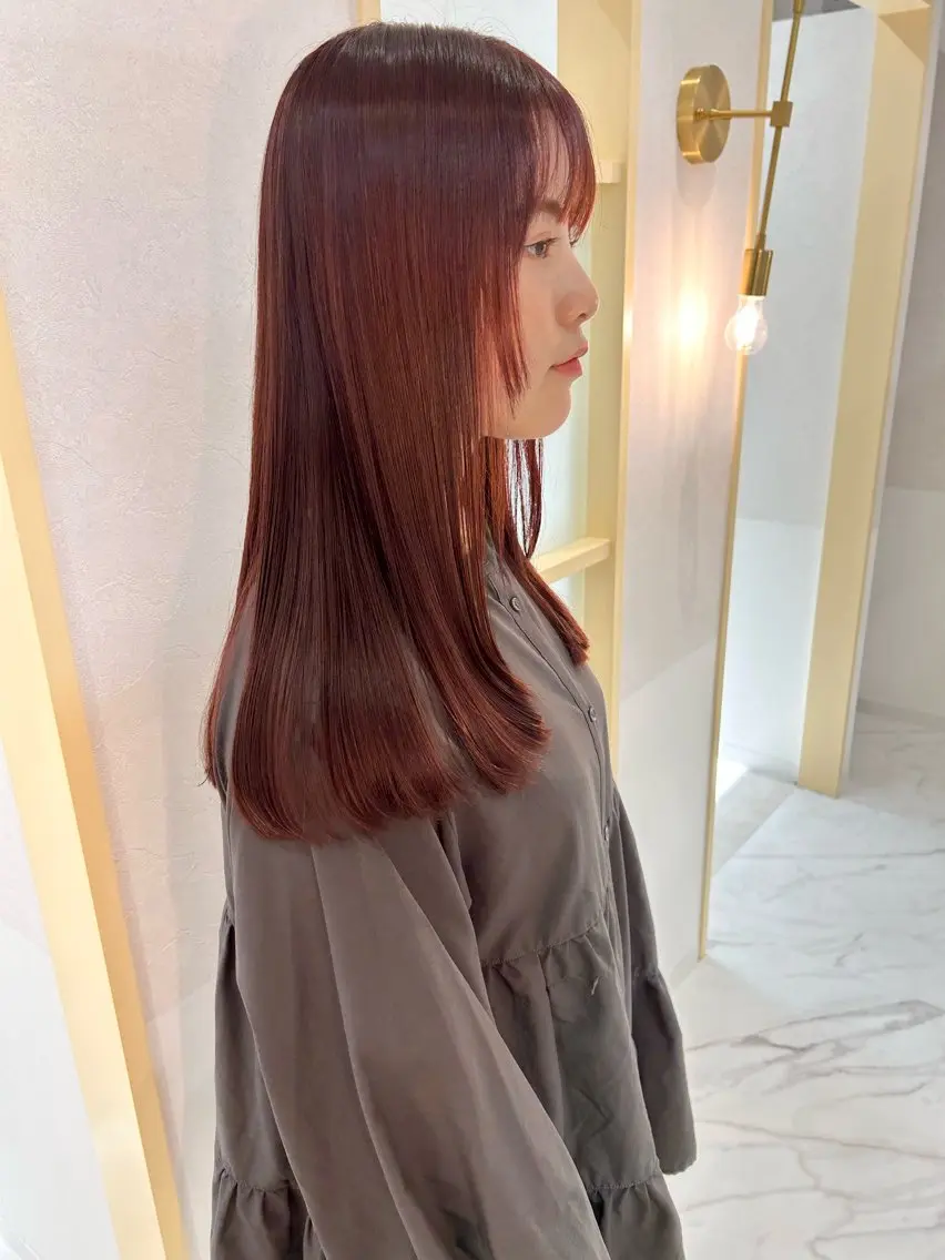 ロング カラー レッドカラー 顔まわりレイヤー レイヤーカット Saori / ボブ /顔周り/カラー🎀のヘアスタイル