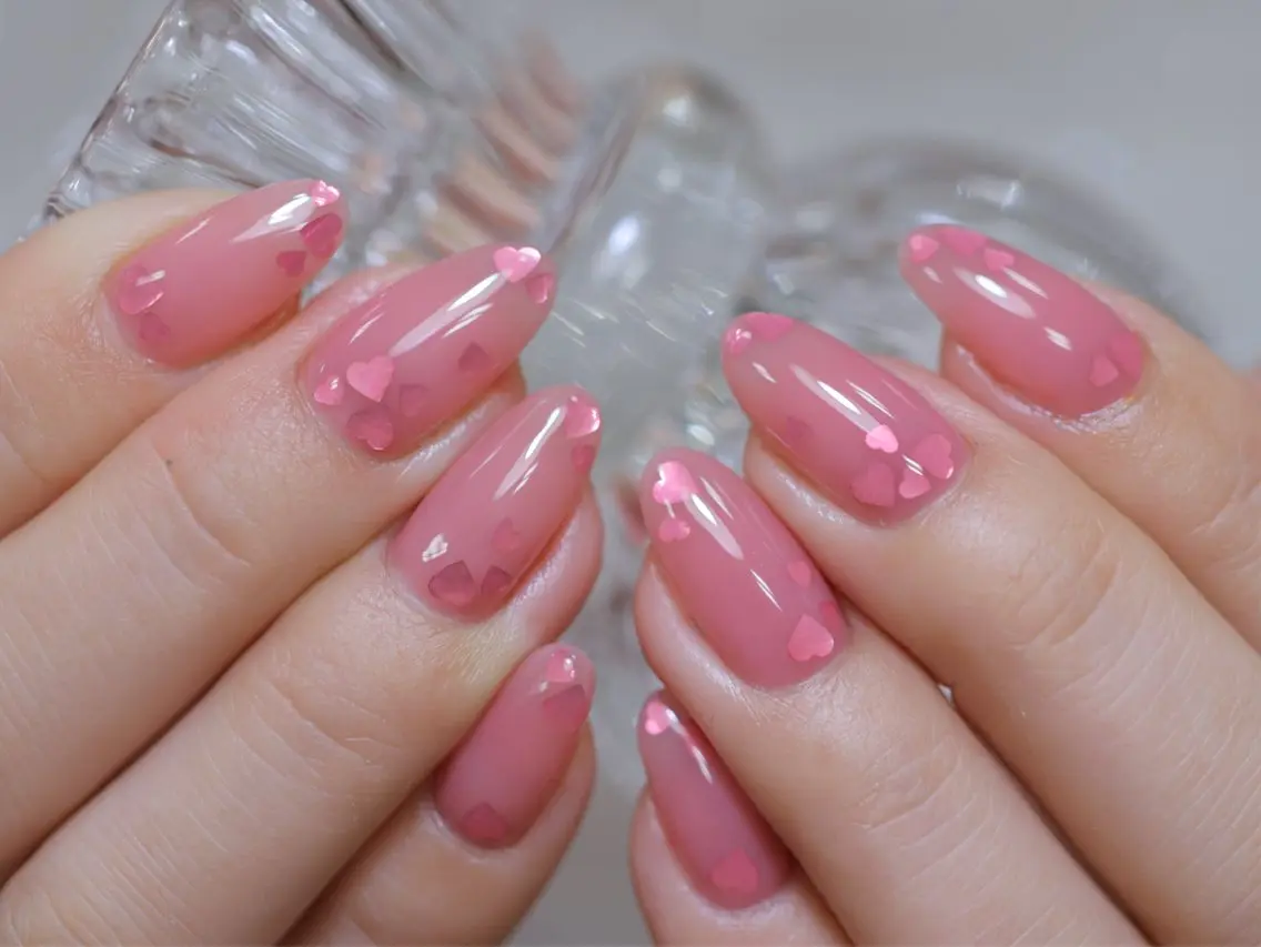 ネイル ハート ピンク シンプルネイル バレンタイン ハンドネイル 幻之花 Nailのネイルデザイン