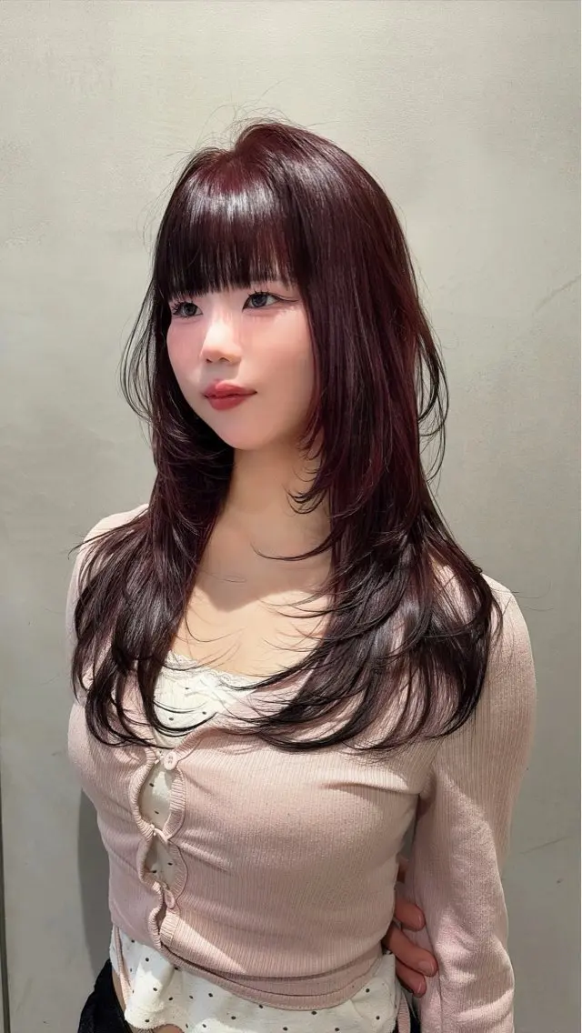 ロング カラー レッドカラー ハッシュカット レイヤーカット カット ヘアカラー 🥇KEN /レイヤー/カラーのヘアスタイル