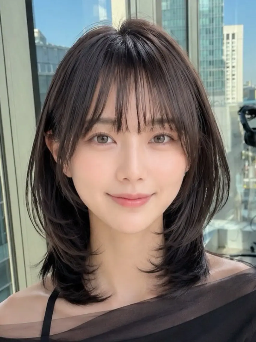 ミディアム カラー ミディアムレイヤー 伸ばしかけ レイヤーカット 小顔カット カット トリートメント 早野太陽 ミディアムカットのヘアスタイル
