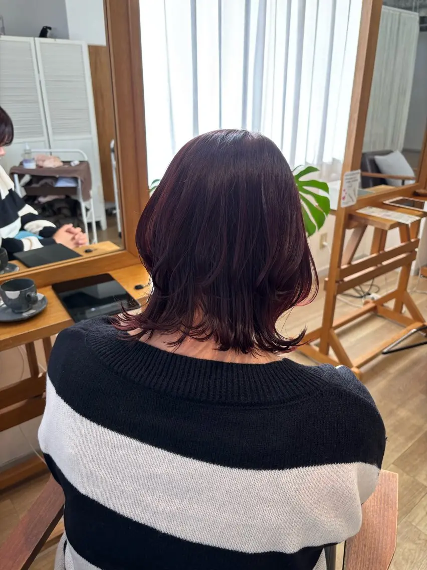 ミディアム カラー レッドカラー ヘアカラー トリートメント ヘッドスパ RINNO🌷透明感 カラー/髪質改善のヘアスタイル