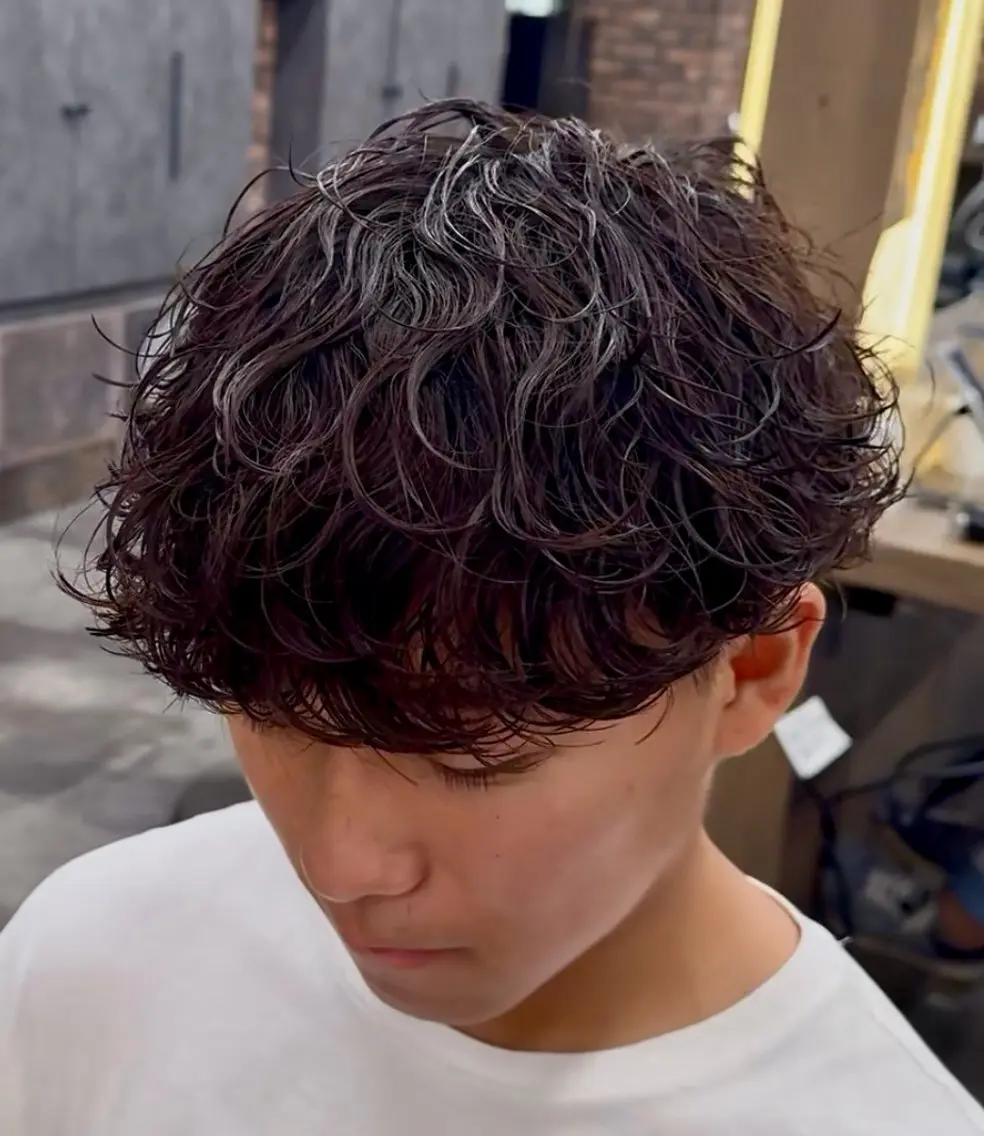 パーマ メンズ カット パーマ シャドウ/フェザー 朝崎倭斗のヘアスタイル