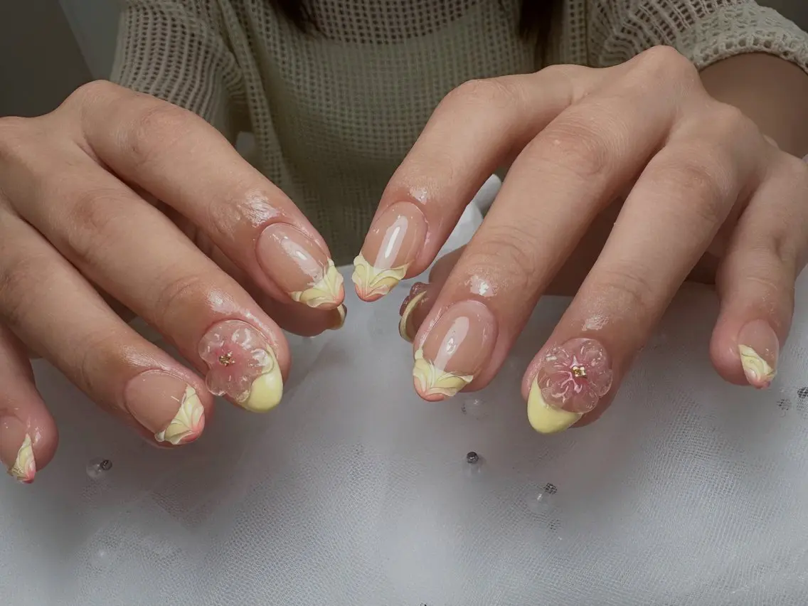 ネイル チークネイル 長さ出し ガーリー 韓国ネイル マグネットネイル Junn Nailのネイルデザイン