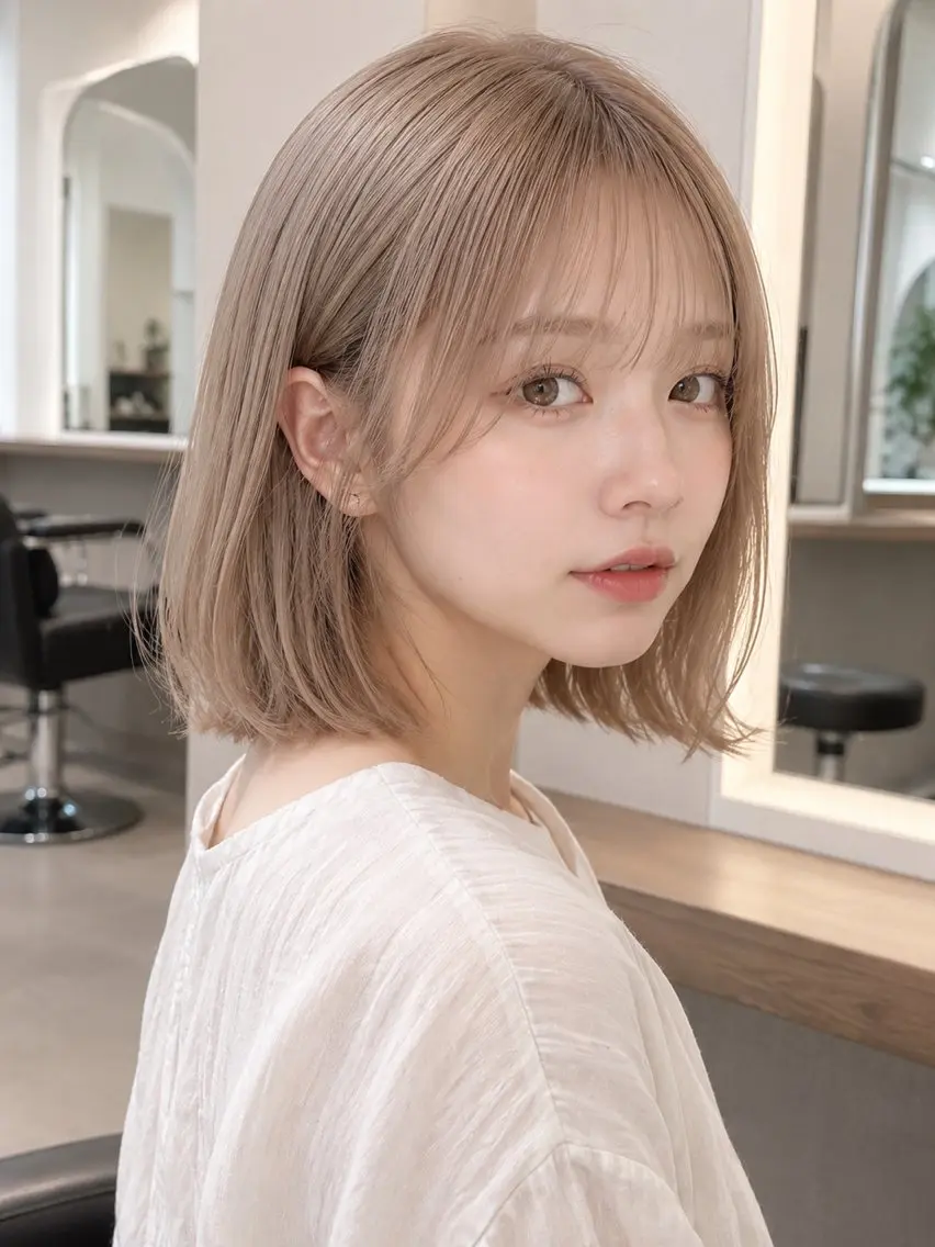 ミディアム カラー ベージュカラー ブリーチ 透明感カラー ハイトーンカラー ミルクティーベージュ ヘアカラー トリートメント EARTH 榎本のヘアスタイル