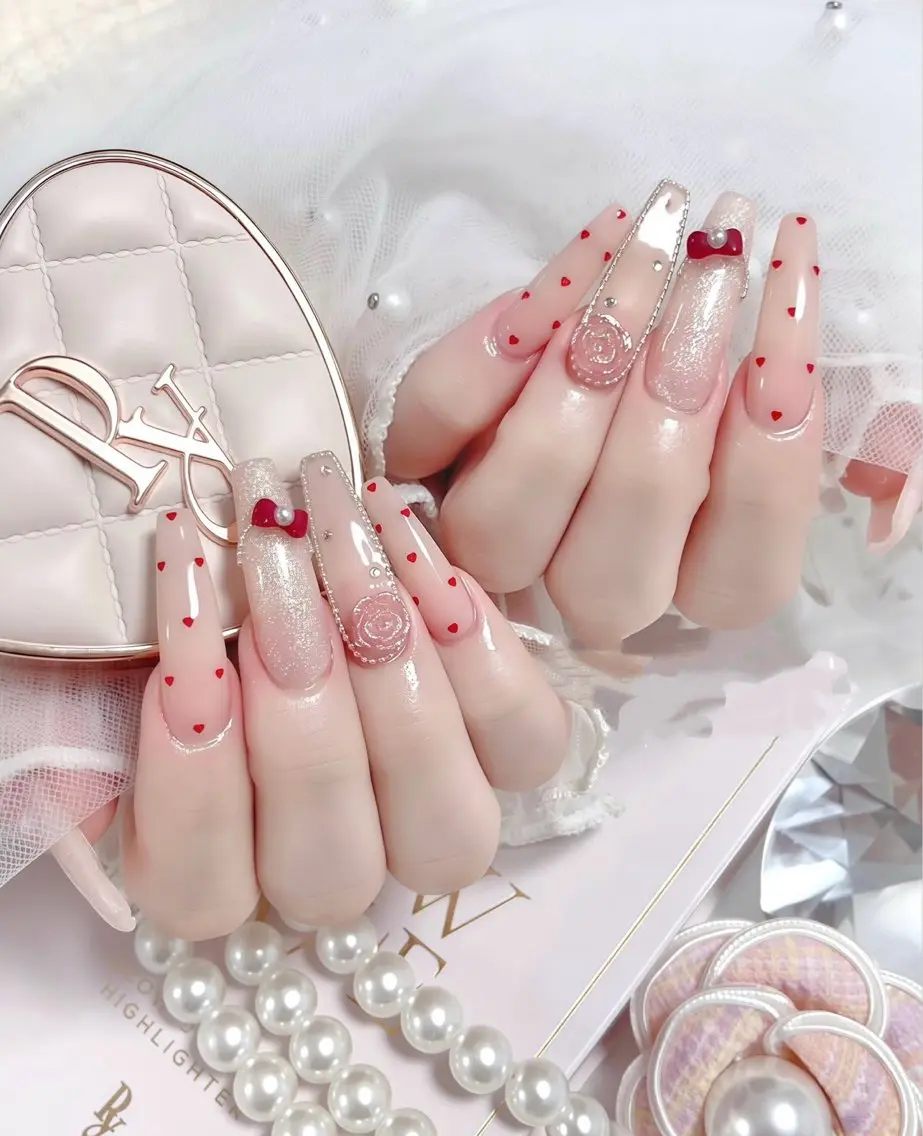 ロング 外国人風カラー 韓国風ヘア ハンドネイル E🌷nail 長さだし専門店のネイルデザイン