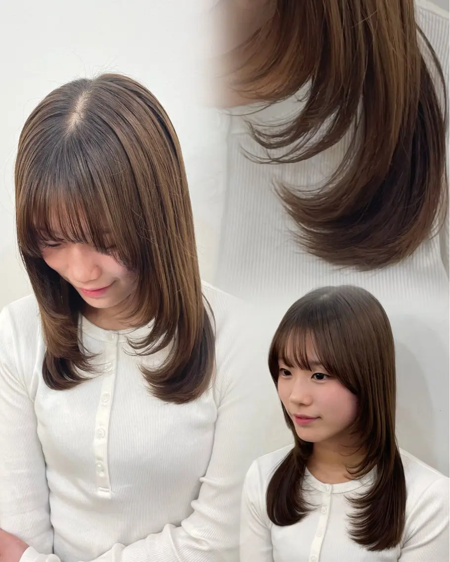 ミディアム 顔まわりレイヤー 顔周りカット レイヤーカット カット トリートメント ✟ Reira ￤ ボブ￤レイヤーのヘアスタイル