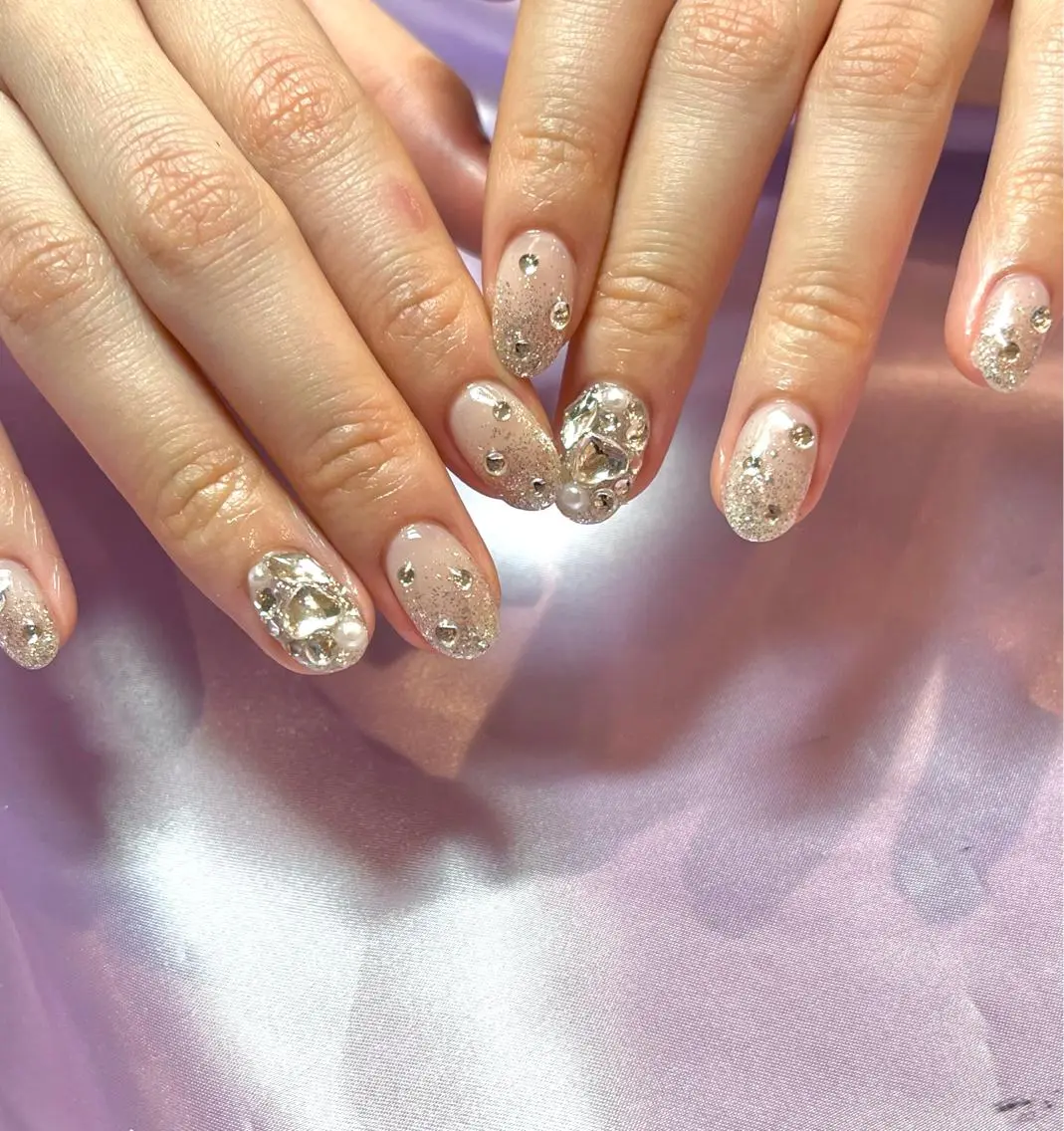 ネイル フレンチネイル グラデーション ハート キラキラネイル 韓国ネイル ハンドネイル フットネイル Para Sol nail Maoのネイルデザイン