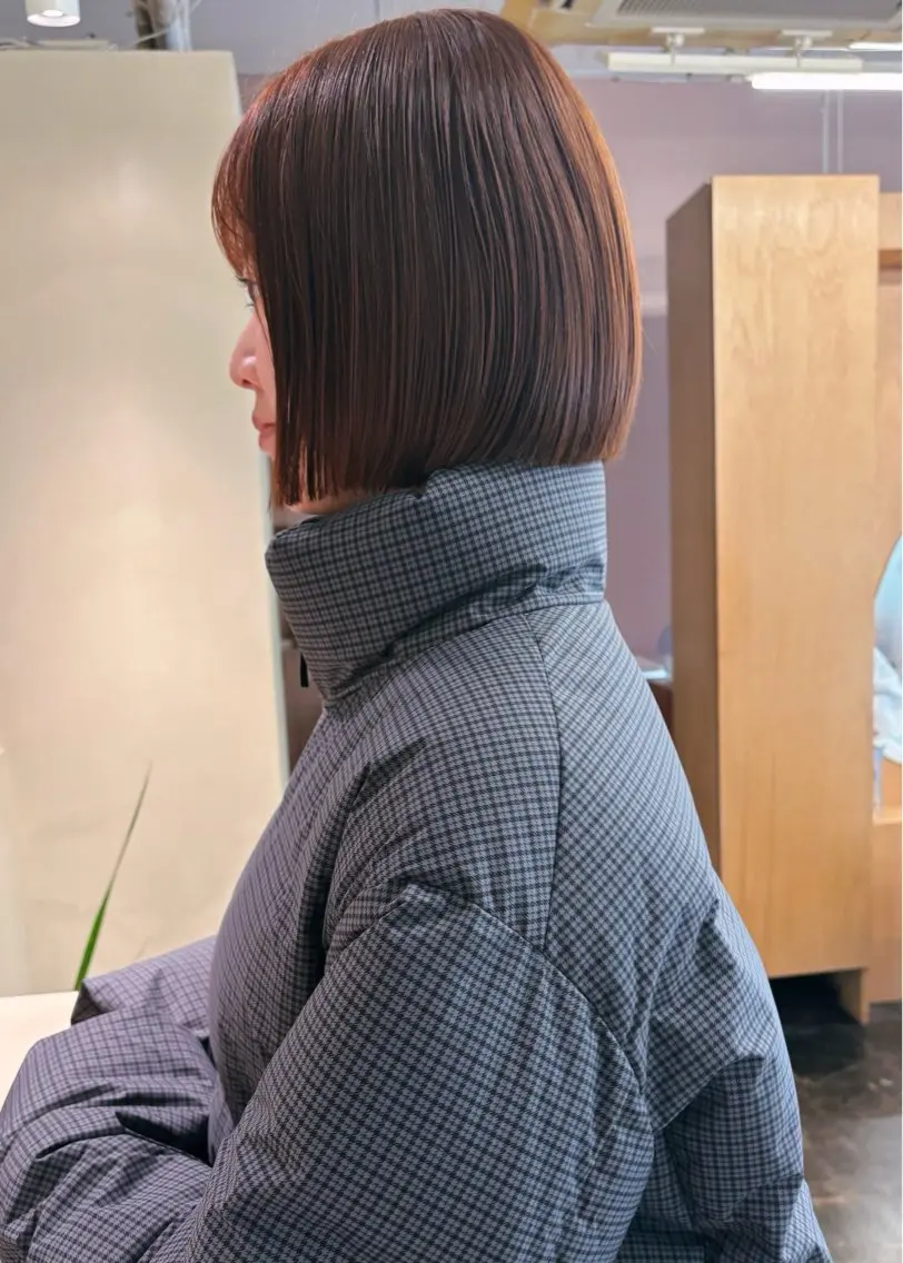 ショート カラー 切りっぱなしボブ ベージュカラー オレンジ オレンジベージュ ボブ カット ヘアカラー トリートメント 西山 紗耶香🪽 透明感カラー/ボブのヘアスタイル