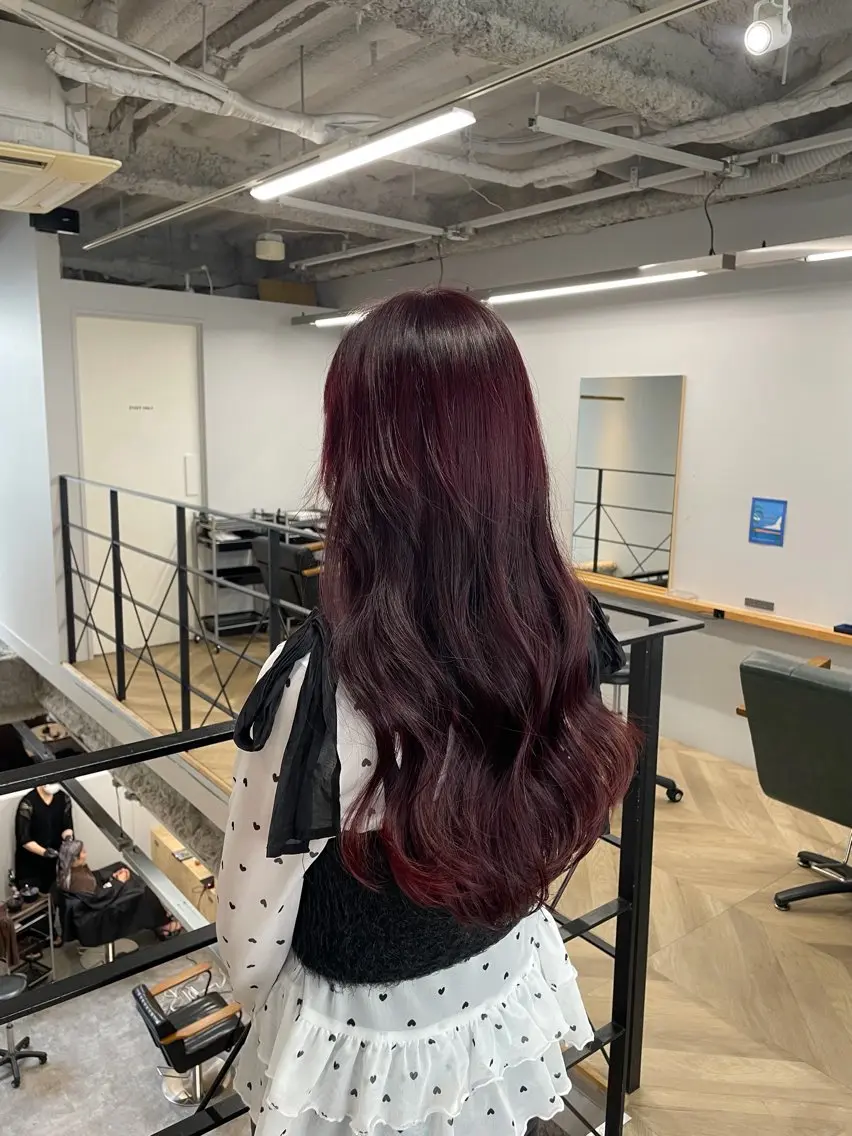 ロング カラー ブリーチ ダブルカラー ブリーチなしカラー レッドカラー ヘアカラー RIKO / ICI 伏見/透明感カラー/のヘアスタイル