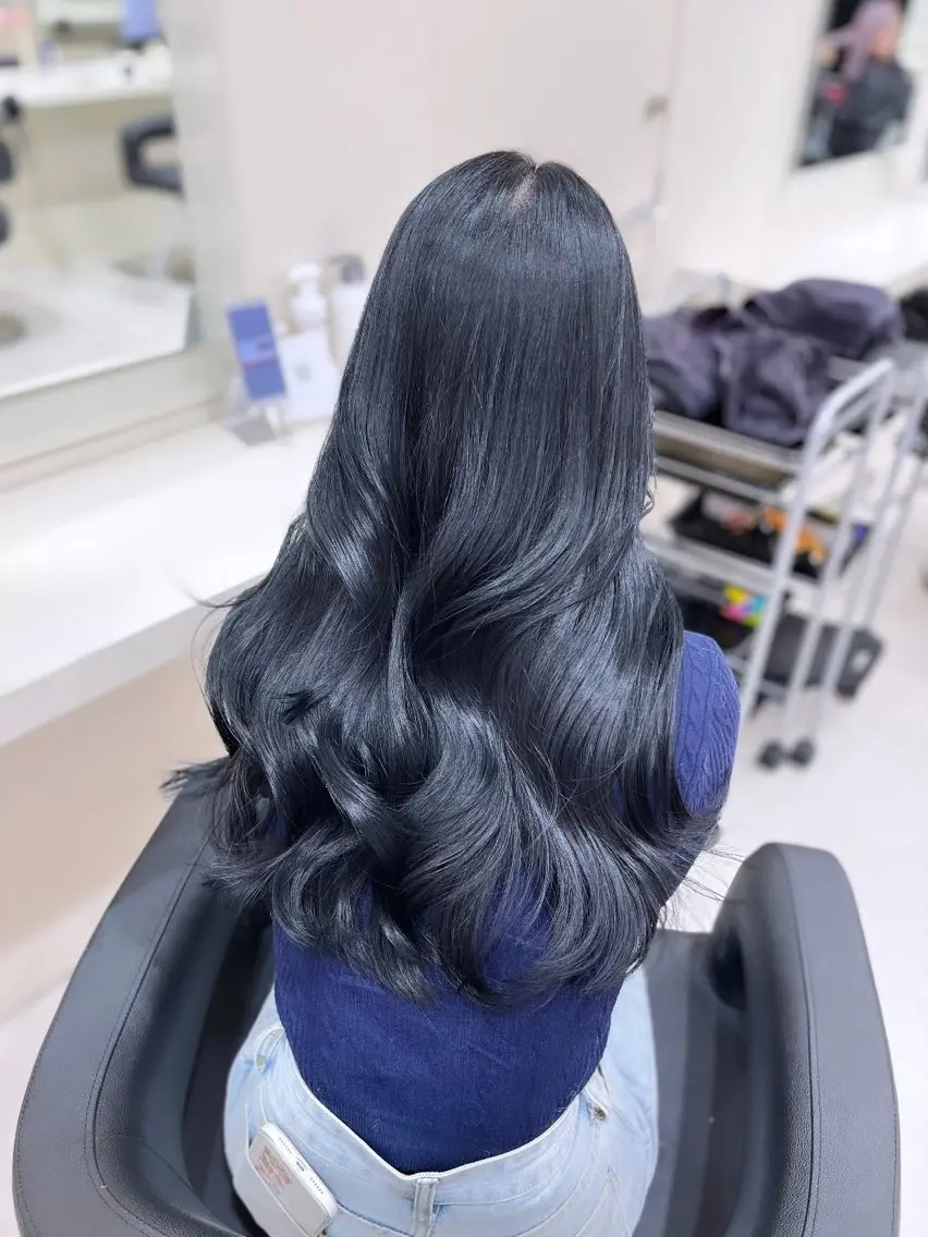 ロング 髪質改善 韓国風ヘア 似合わせカット カット ヘアカラー トリートメント 縮毛矯正× ブルーブラック/池袋のヘアスタイル