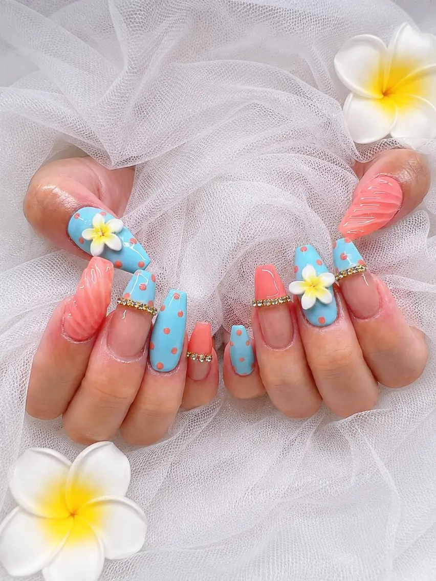 ネイル ドット フレンチネイル パステルネイル 夏ネイル ハンドネイル ISA_ BELLAのネイルデザイン