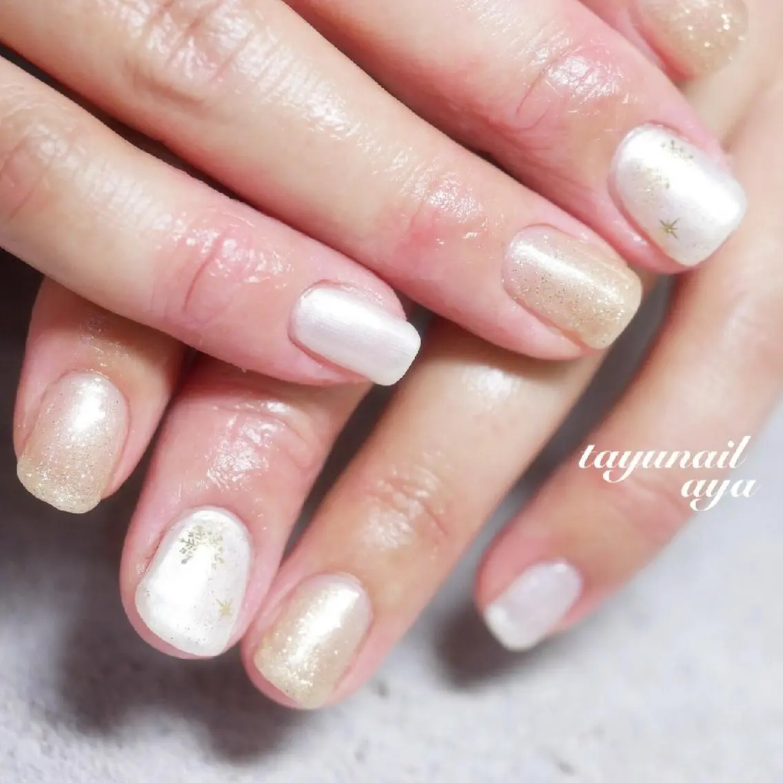 ネイル アートネイル ブルー ジェルネイル ゴールド ラメ(グリッター) ネイルサロン 【たゆnail】のネイルデザイン