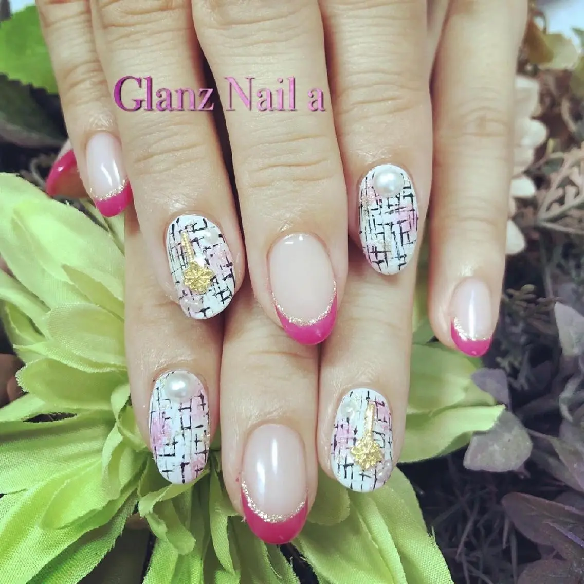 ネイル フレンチネイル ツイードネイル Glanz  Nail aのネイルデザイン