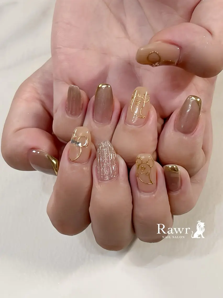 ネイル ジェルネイル ハロウィン パラジェル ハンドネイル Rawr / saoriのネイルデザイン