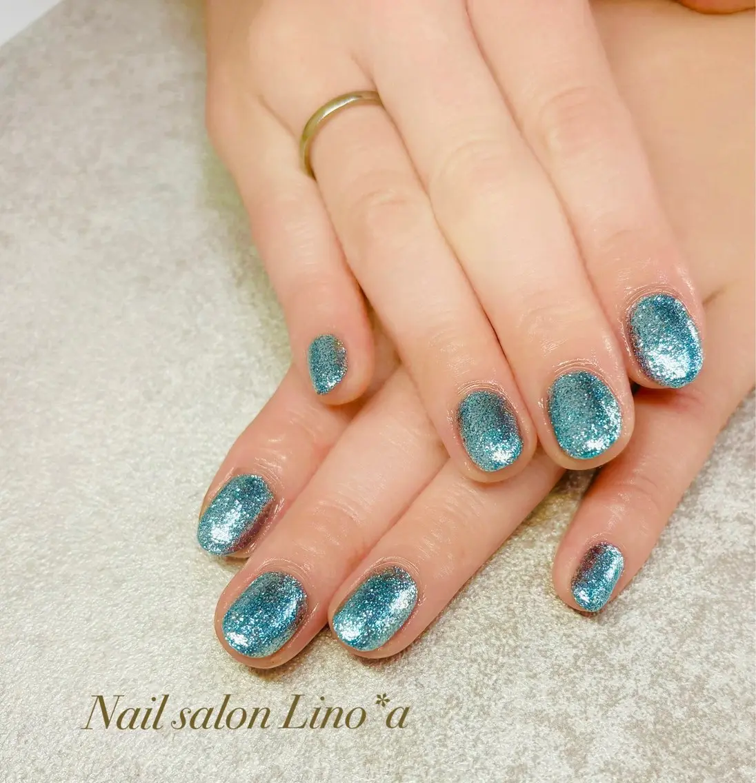 ネイル ブルー キラキラネイル ラメ(グリッター) ワンカラーネイル ハンドネイル Nail salon Lino*aのネイルデザイン