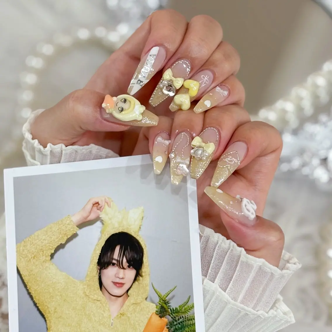 ネイル ハート リボン ハンドネイル ハンドケア なつみ/ ちゅるん/オタク🧸のネイルデザイン