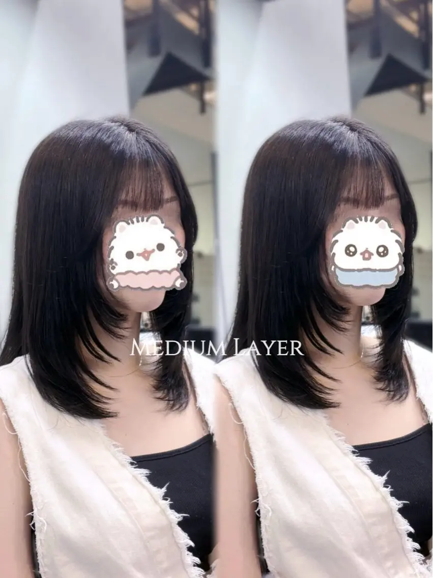 ミディアム ミディアムレイヤー レイヤーカット カット 瀬田/顔周りカット/ レイヤー/石田亜弥のヘアスタイル