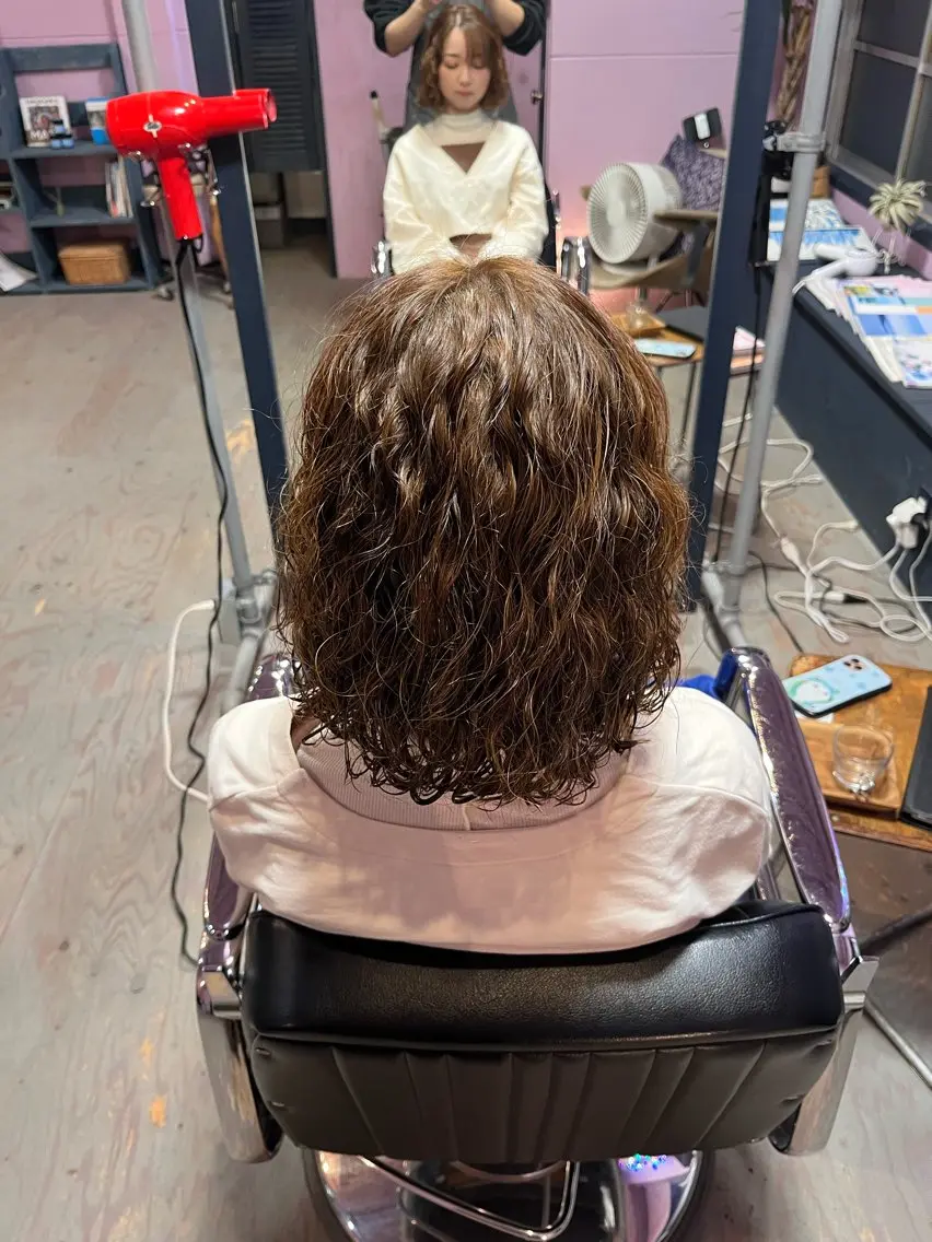 ミディアム パーマ ミディアムパーマ ボブ パーマ 藤野 海翔のヘアスタイル