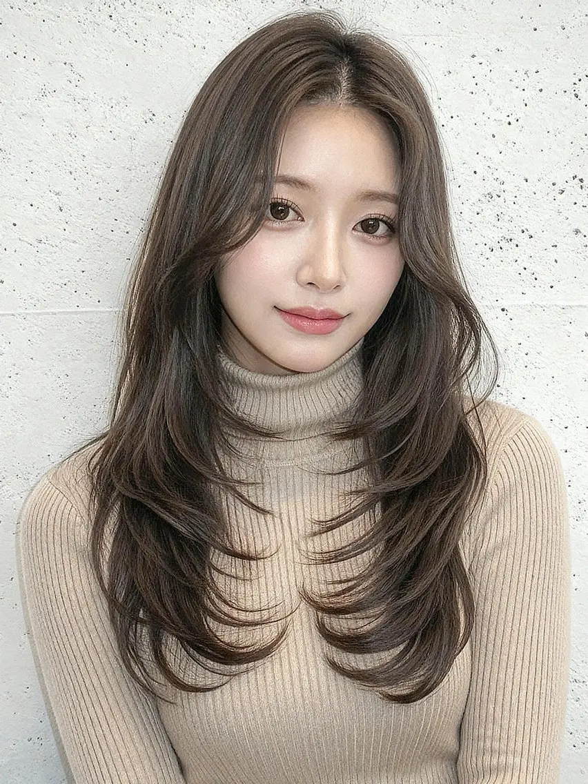 ロング カラー カット ヘアカラー トリートメント 莉乃/縮毛矯正/髪質 改善/艶カラーのヘアスタイル