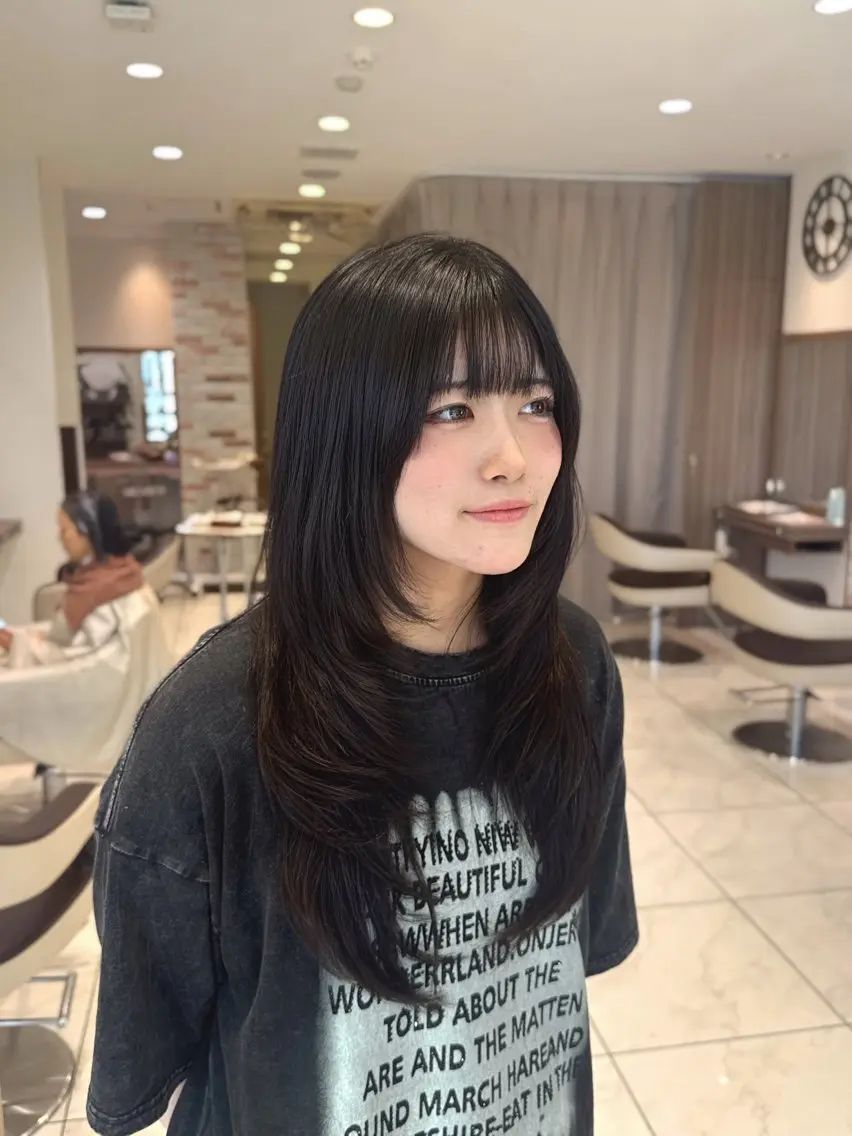 ロング カラー 髪質改善 レイヤーカット トリートメント カット トリートメント 菊池 遼/透明感 /韓国レイヤー/艶感のヘアスタイル