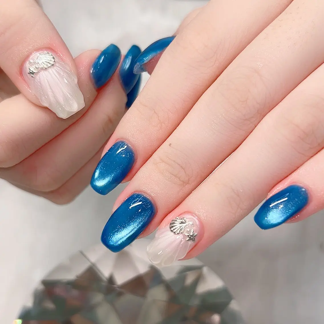 ネイル ロングネイル シルバー ハンドネイル Cute Tips nailのネイルデザイン