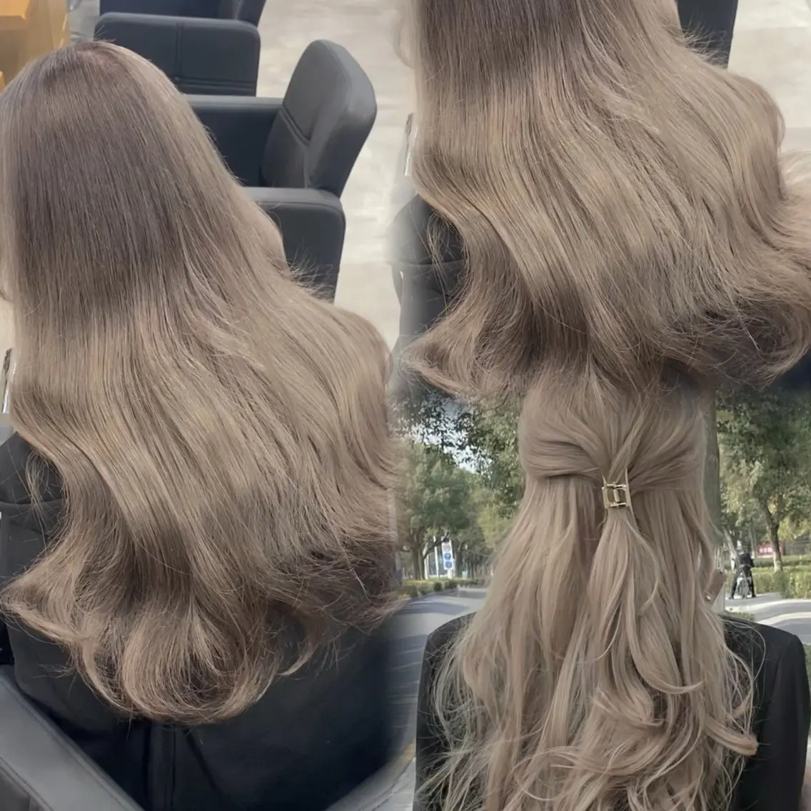 ロング カラー グレージュ ミルクティーグレージュ ヘアカラー トリートメント ヘッドスパ ヘアセット 淡色/ワンホンヘア 🤍MINORIのヘアスタイル