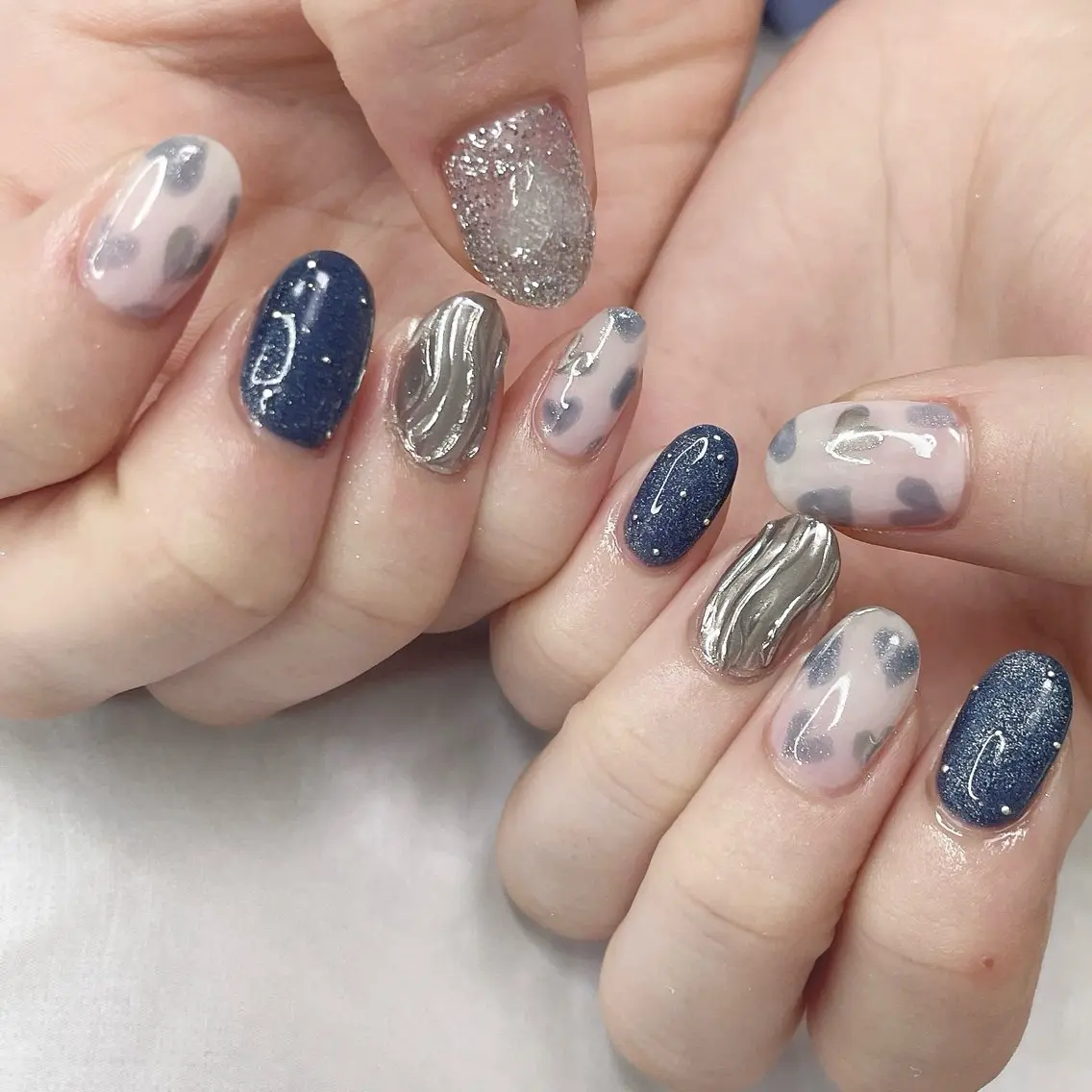 ネイル アートネイル ブルー ジェルネイル ハート キラキラネイル Nail koko∞Linkのネイルデザイン