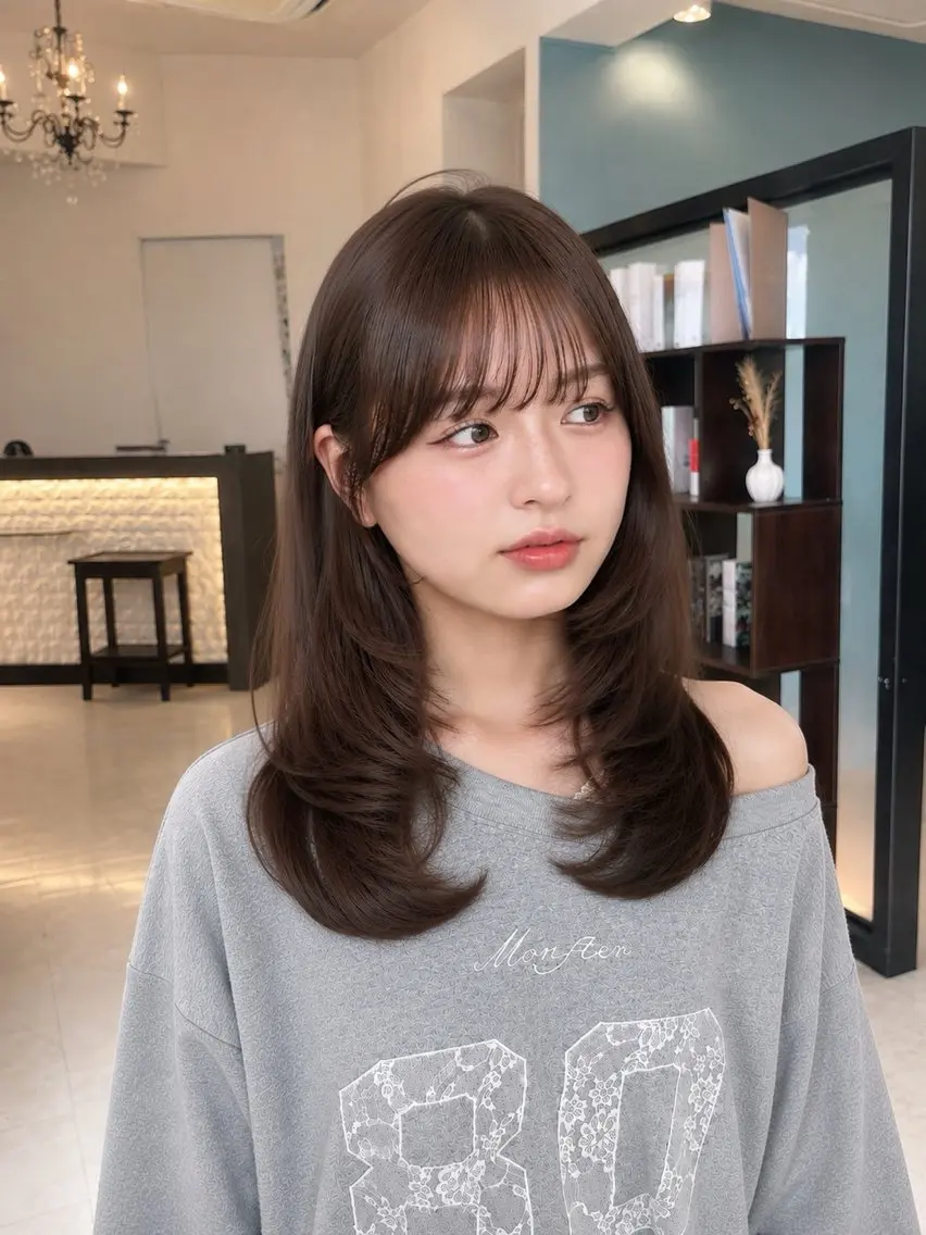 ミディアム カット オリーブカラー/ レイヤー特化/みづきのヘアスタイル