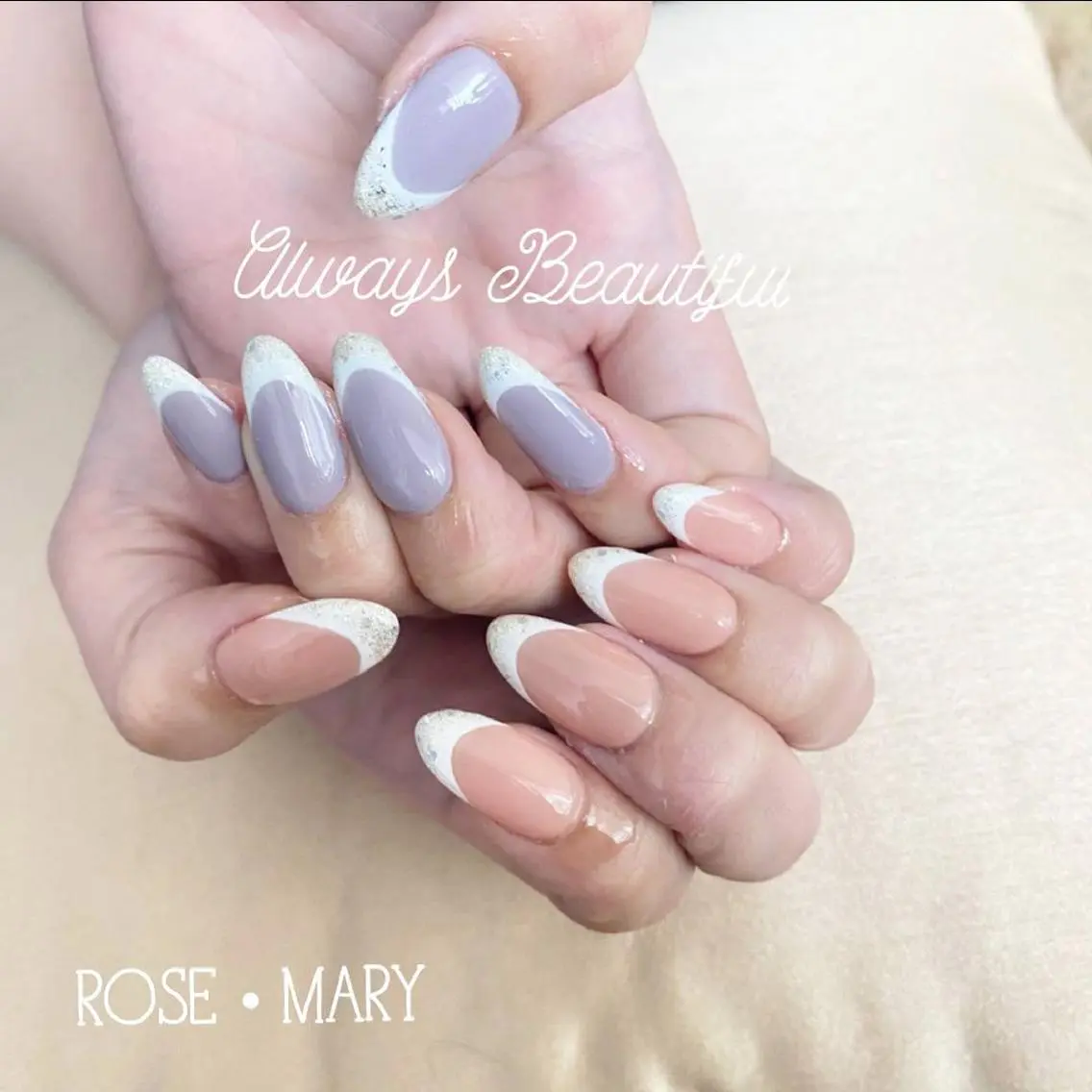 ロング ネイル フレンチネイル ハンドネイル ROSE・ MARY 鈴木のネイルデザイン