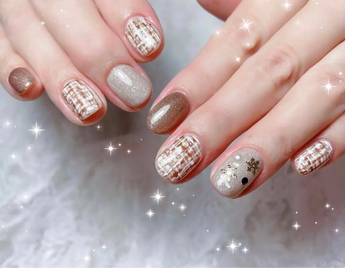 ネイル ブラウン ツイードネイル ハンドネイル FLARE NAIL フレアネイルのネイルデザイン