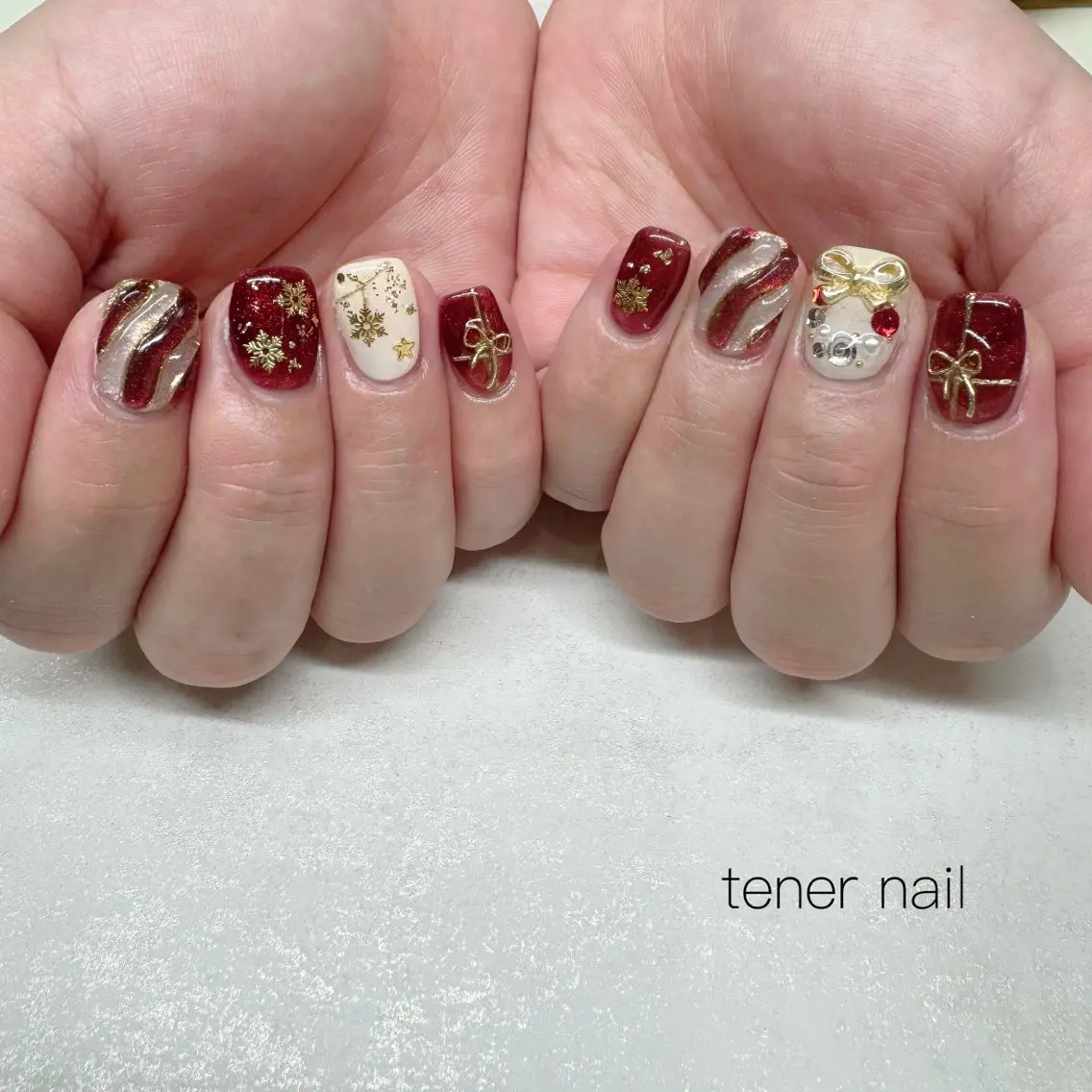 ネイル アートネイル 冬ネイル クリスマス ハンドネイル テネルネイル tener nailのネイルデザイン