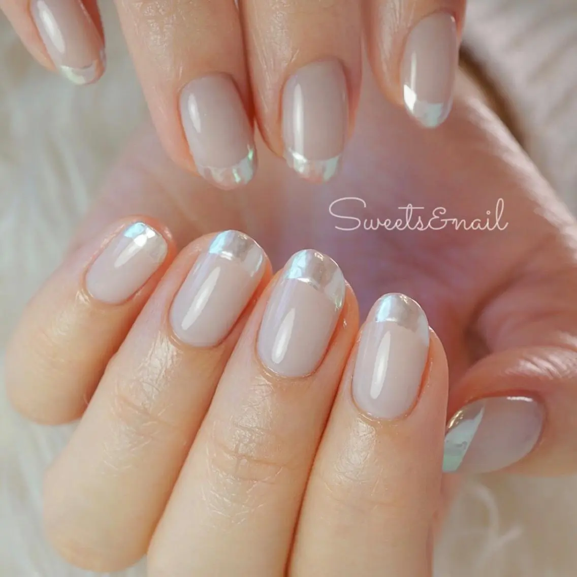 ネイル アートネイル オーロラネイル フレンチネイル ジェルネイル グリーン Sweets& nail みなこのネイルデザイン