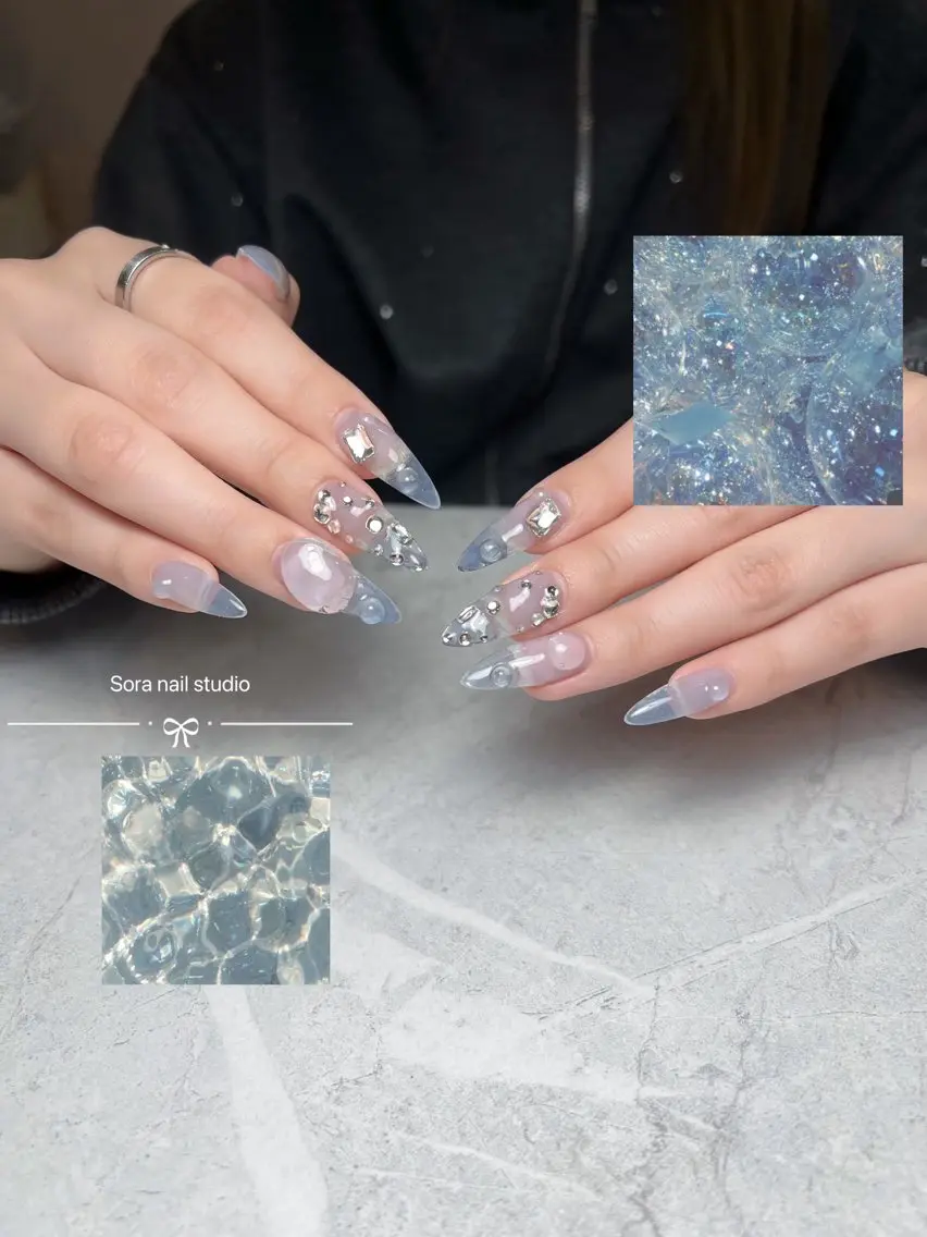ネイル オーロラネイル ボルドー ブラウン 氷ネイル・うるうるネイル キラキラネイル ハンドネイル Sora  Nail 長さ出し専門店のネイルデザイン