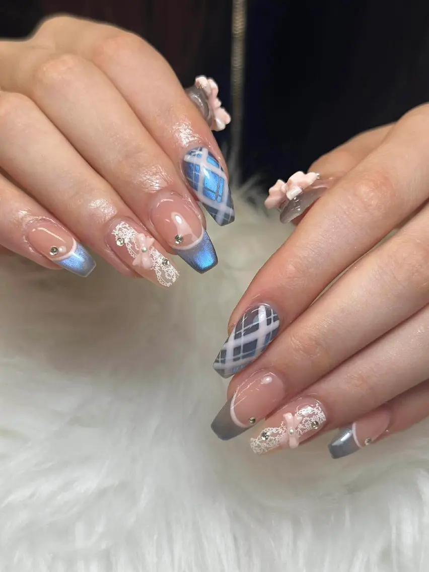 ネイル フレンチネイル ジェルネイル ガーリー 韓国ネイル ロングネイル ハンドネイル NieNail Nezukoのネイルデザイン